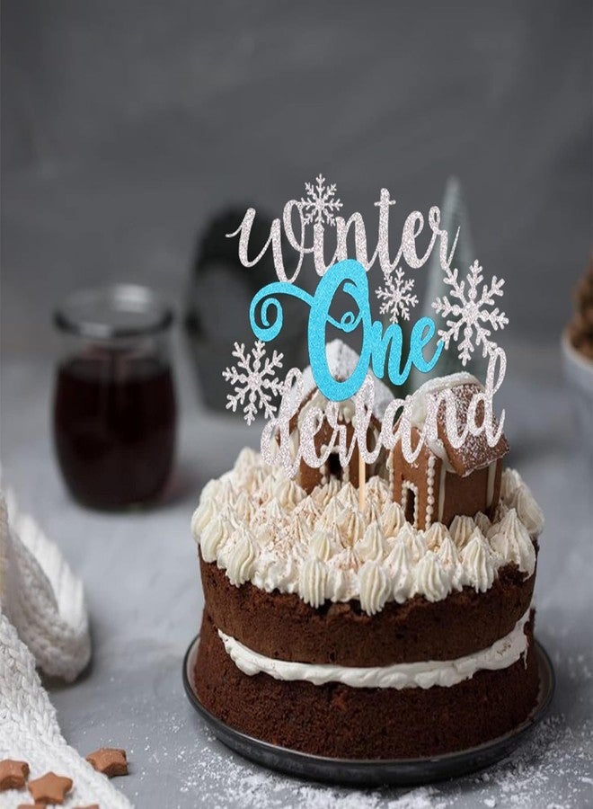 Confetti Sparkling Winter Onederland Snowflake Birthday Cake Topper - Glittery Silver and Blue Snowflake Theme Decorations for First Birthdays and Winter Celebrations (Blue) - Image 4